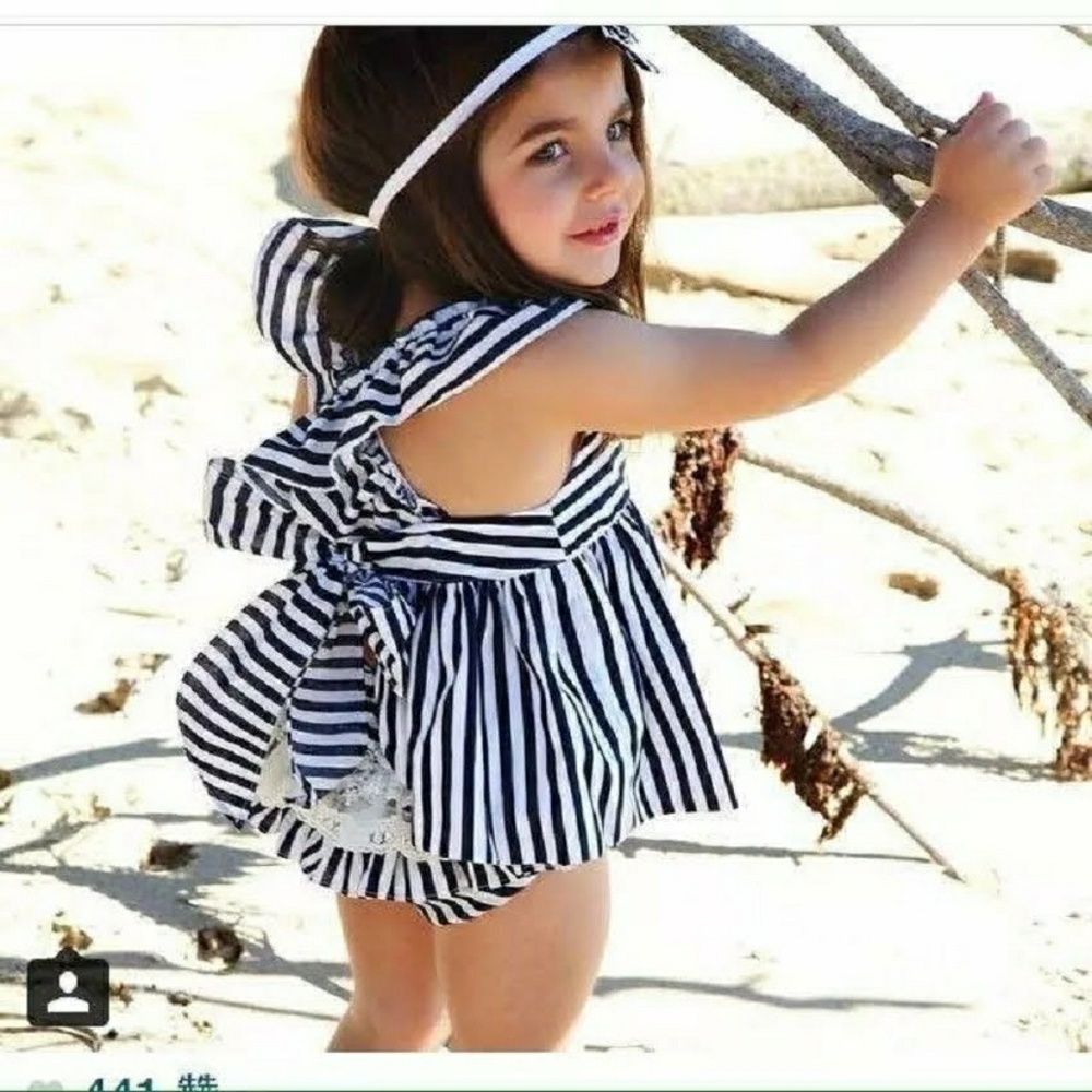 Infant Girls 2 Piece Striped Navy Bloomers & Top - Picture 3 of 3